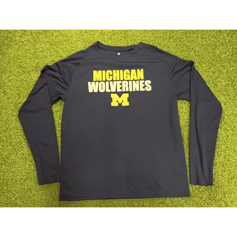 University Of Michigan Wolverines Football Shirt Mens Large Navy Raglan Sleeve